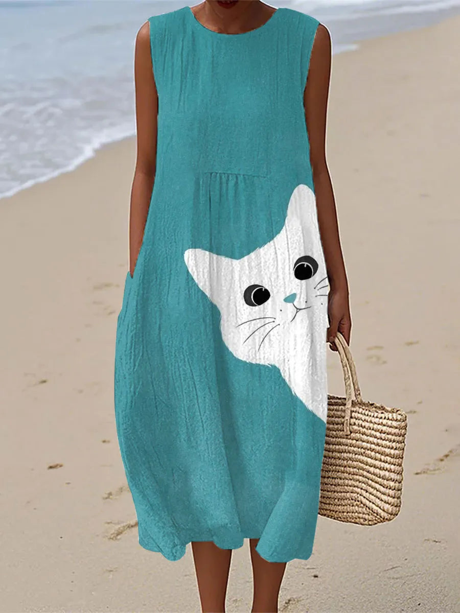 Anna | Cute Cat Art Print Midi Dress